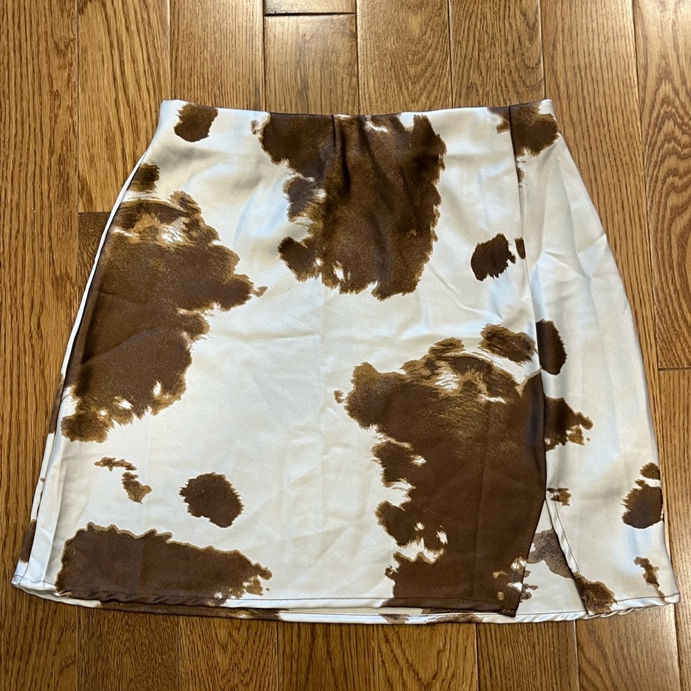 Cow Print Satin Skirt